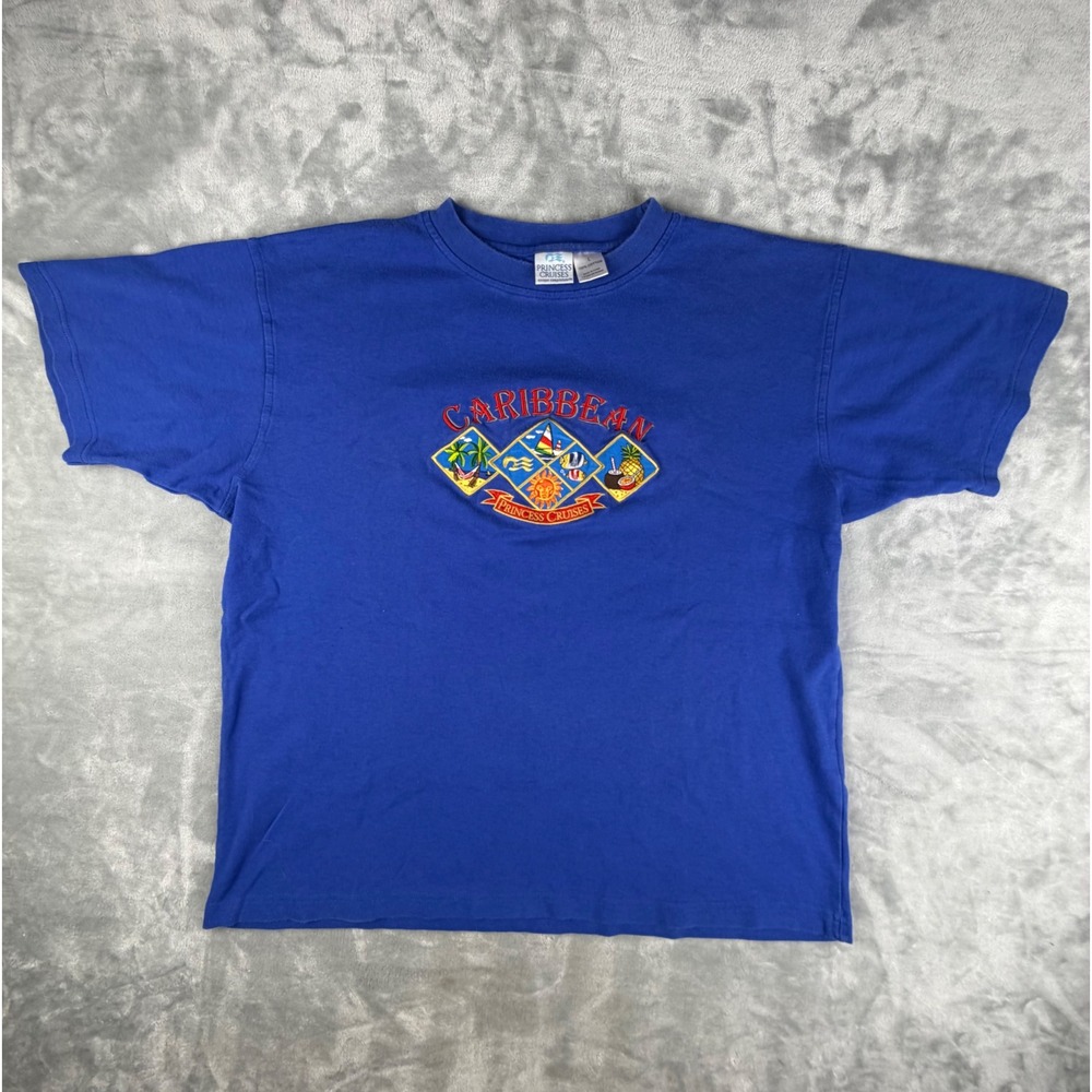 Princess Cruises Caribbean T-Shirt Mens L Blue Excellent Embroidered Souvenir